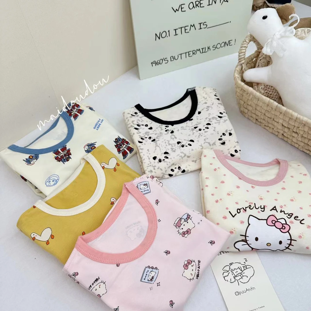 【7a抗菌】儿童莱卡无骨套装棉套装宝宝秋衣秋裤男女睡衣家居服套装