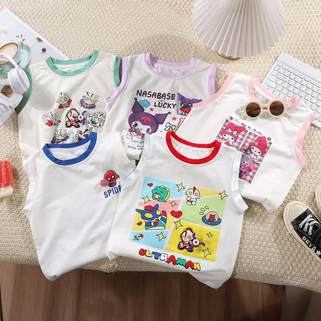 麦兜兜【会旋转的玩偶7a抗菌】爆款儿童纯棉背心夏宝宝无袖背心