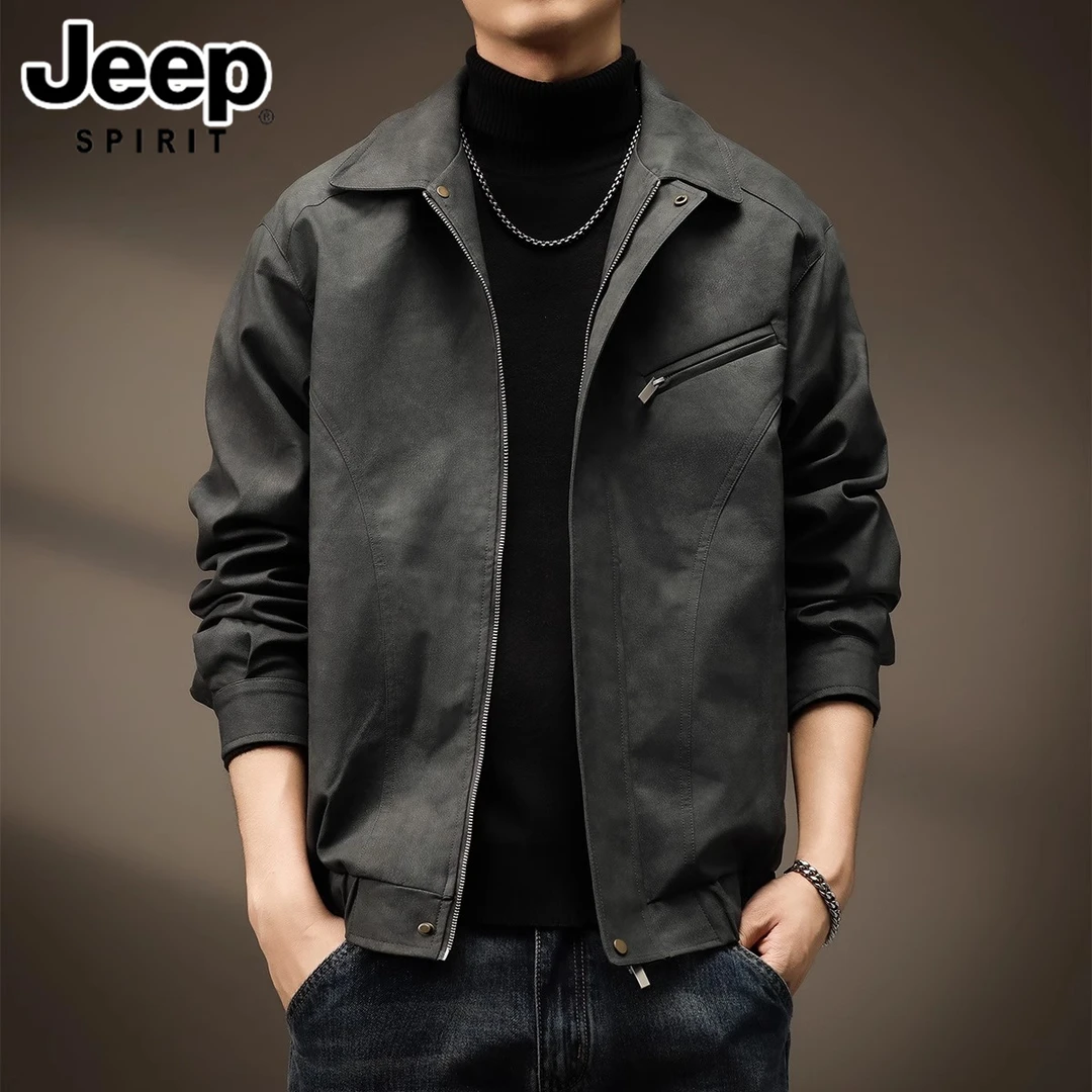 JEEPSPIRIT吉普男士美式复古休闲皮夹克秋冬季新款机车风痞帅外套