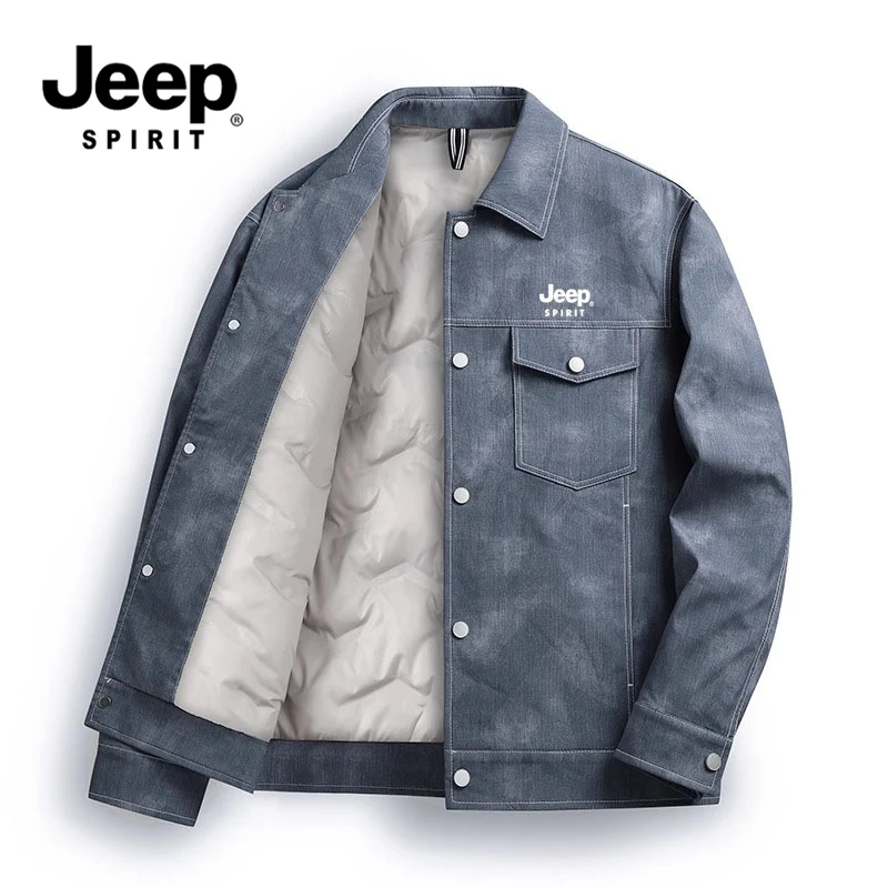 JEEPSPIRIT吉普男士秋冬季工装羽绒服短款翻领时尚百搭休闲风外套