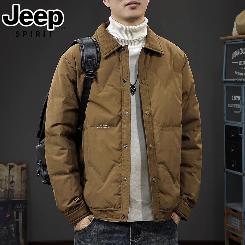 JEEPSPIRIT吉普男士秋冬季羽绒服高级感防寒保暖宽松翻领休闲外套