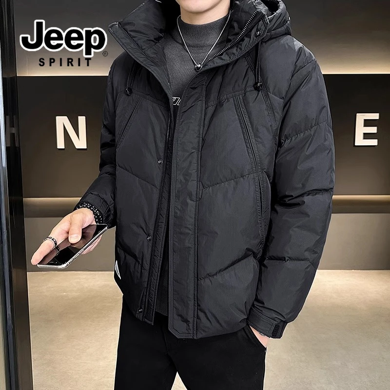 JEEPSPIRIT吉普男士秋冬季连帽羽绒服短款宽松加厚保暖潮流男上衣