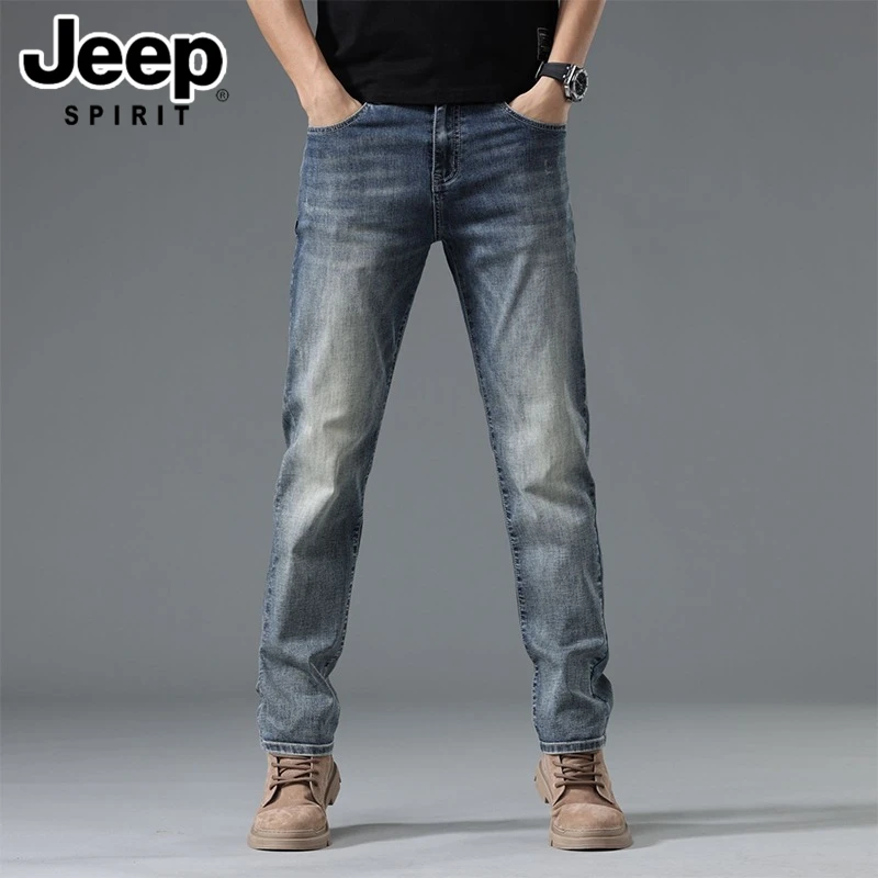 JEEPSPIRIT吉普男士牛仔裤秋季帅气潮流百搭舒适直筒复古休闲男裤