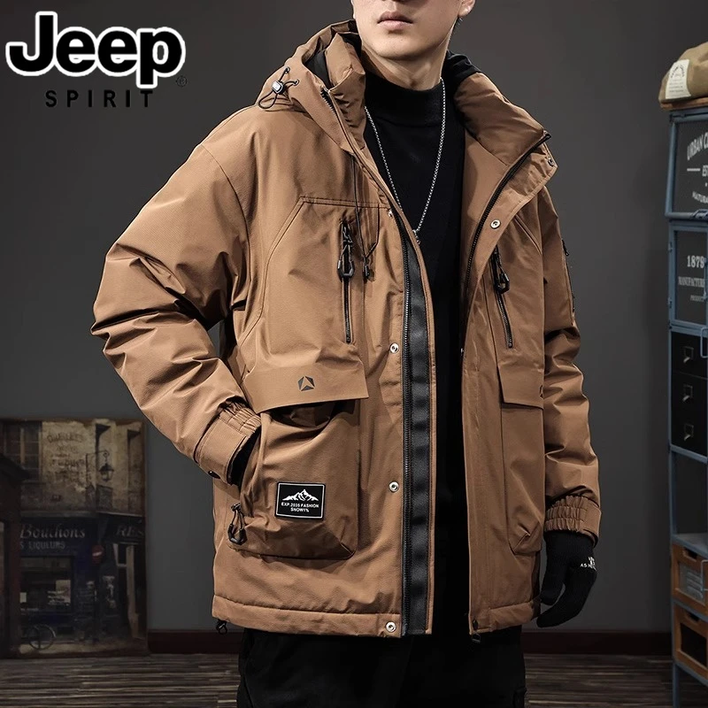JEEPSPIRIT吉普男士秋冬季羽绒服工装机能美式休闲感宽松连帽外套
