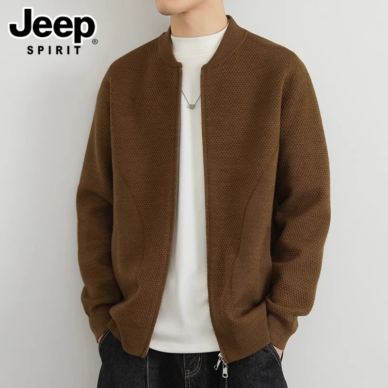 JEEPSPIRIT吉普男士秋季针织开衫外套重磅宽松纯色简约百搭男毛衣