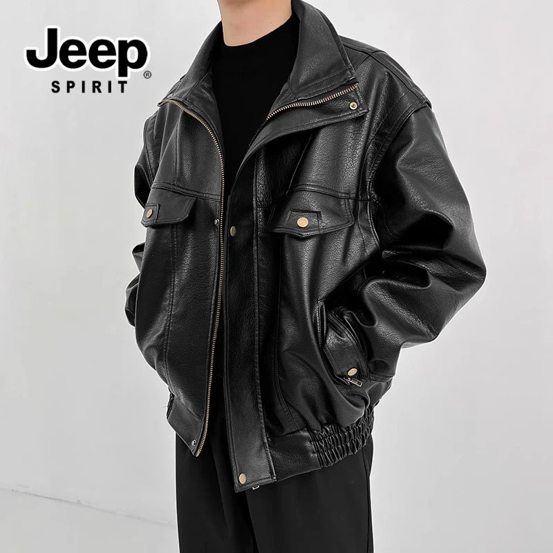 JEEPSPIRIT吉普男士秋冬季皮衣时尚潮流韩风机车痞帅高级百搭外套
