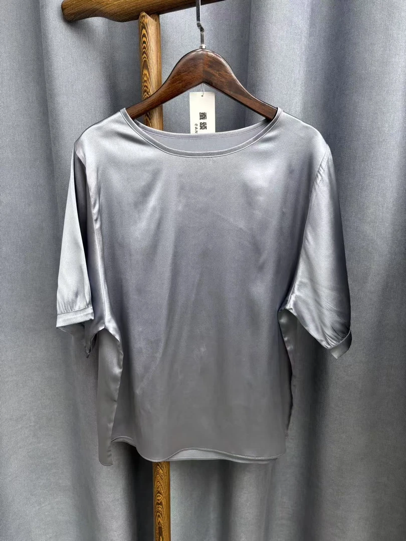 2025夏季新款简约百搭休闲宽松圆领桑蚕丝t恤女H1251
