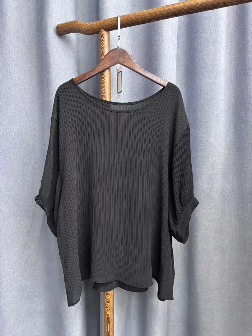 2025夏季新款时尚休闲宽松百搭圆领桑蚕丝上衣短袖女A036