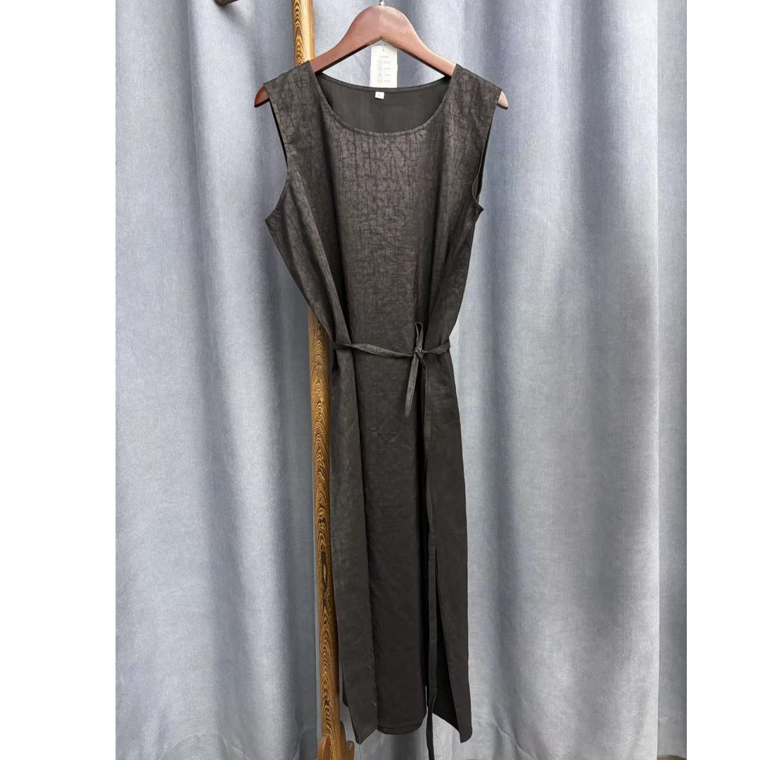 2025夏季新款休闲百搭宽松气质香云纱背心连衣裙女C094