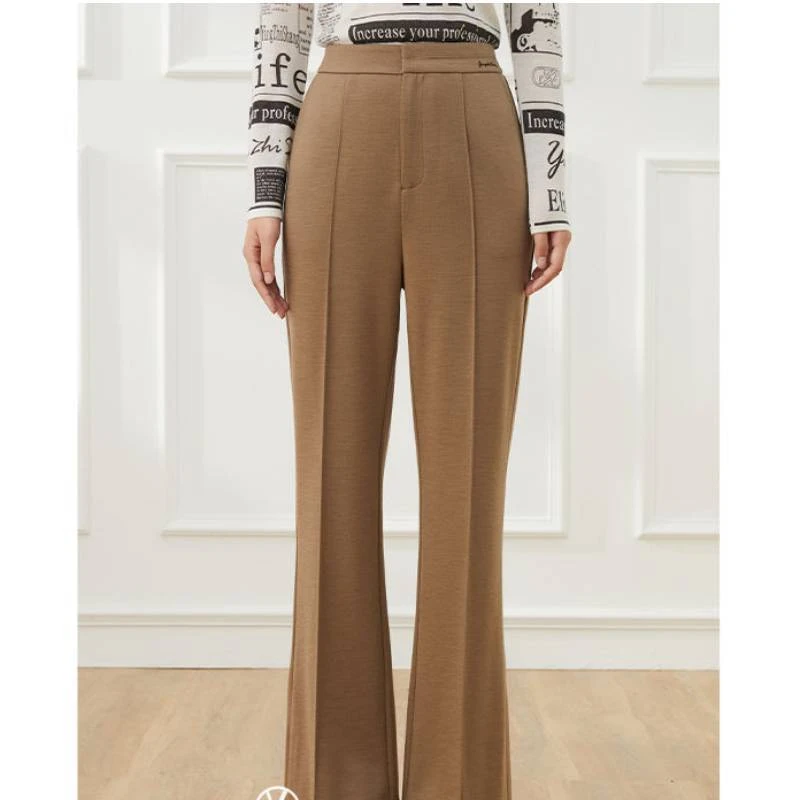 秋冬绵羊毛休闲裤女气质显瘦微喇长裤ZV01489