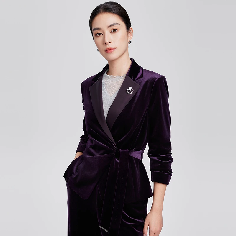 赢智尚【星线好物】西装女黑加仑紫X型略松较短款外套ZA02074