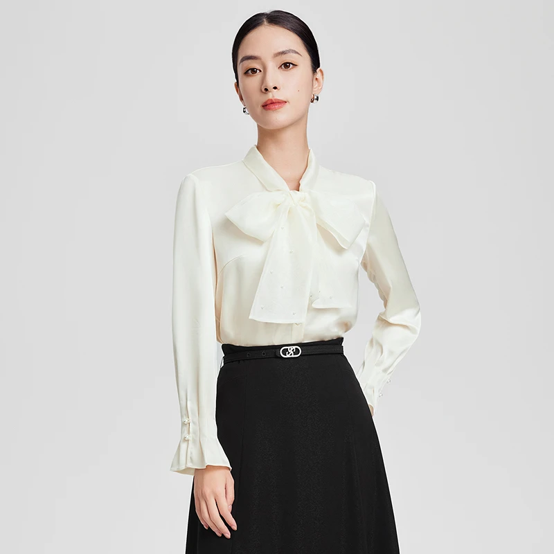 赢智尚新款醋酸衬衣优雅欧根纱蝴蝶结领ZE00966/ZE00981