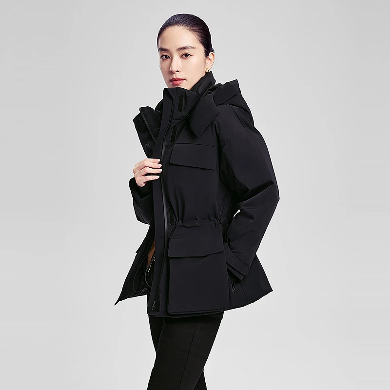 【白桦专属】赢智尚新款黑色H型中款羽绒服外套女收腰显瘦ZR00120