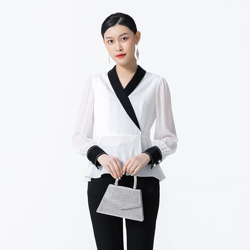 正宫白色长袖X型中款套头上衣ZD00282