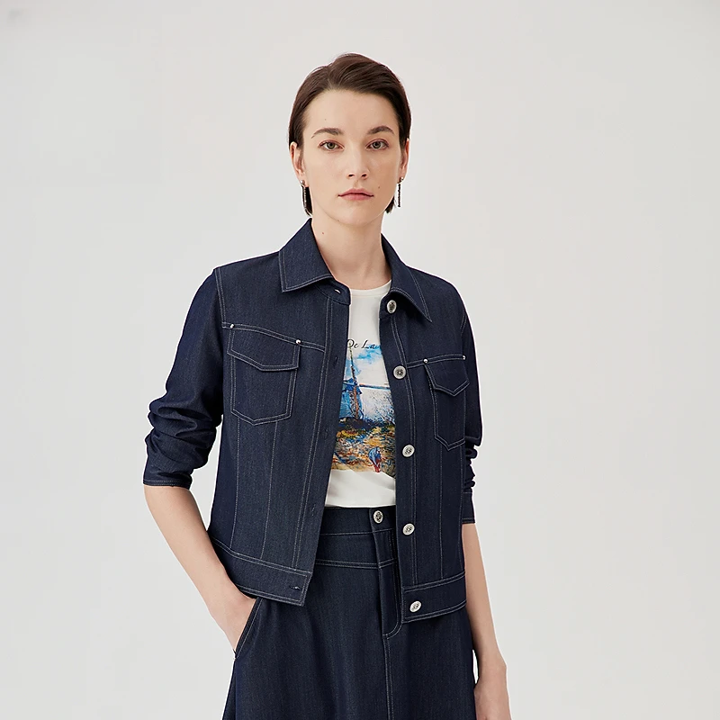 赢智尚翻领短款上衣女外套仿牛仔长袖短款百搭ZB00665