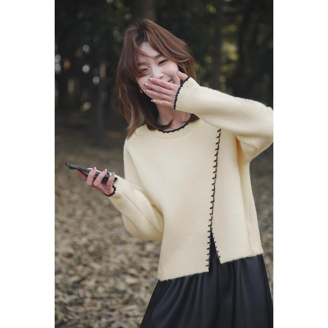 【季末折扣】小谷粒毛衣气质宽松针织女短款上衣