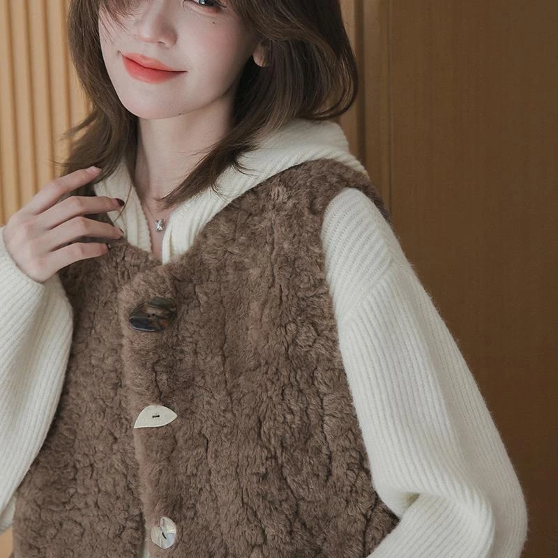 【季末折扣】小谷粒马甲女款外穿韩版加厚百搭宽松复古毛毛背心