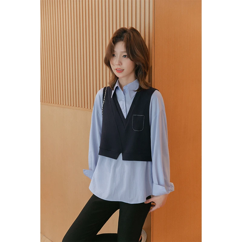 小谷粒气质两件套时尚套装衬衫马甲女设计感小众上衣