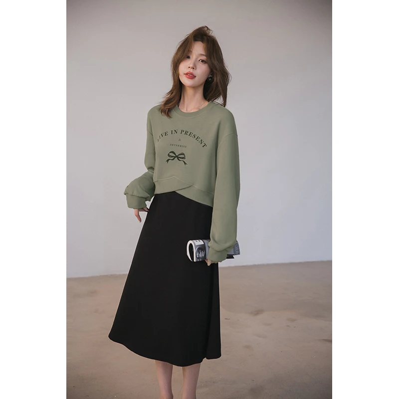 【福利日】时尚套装女秋冬款印花针织卫衣背心裙两件套