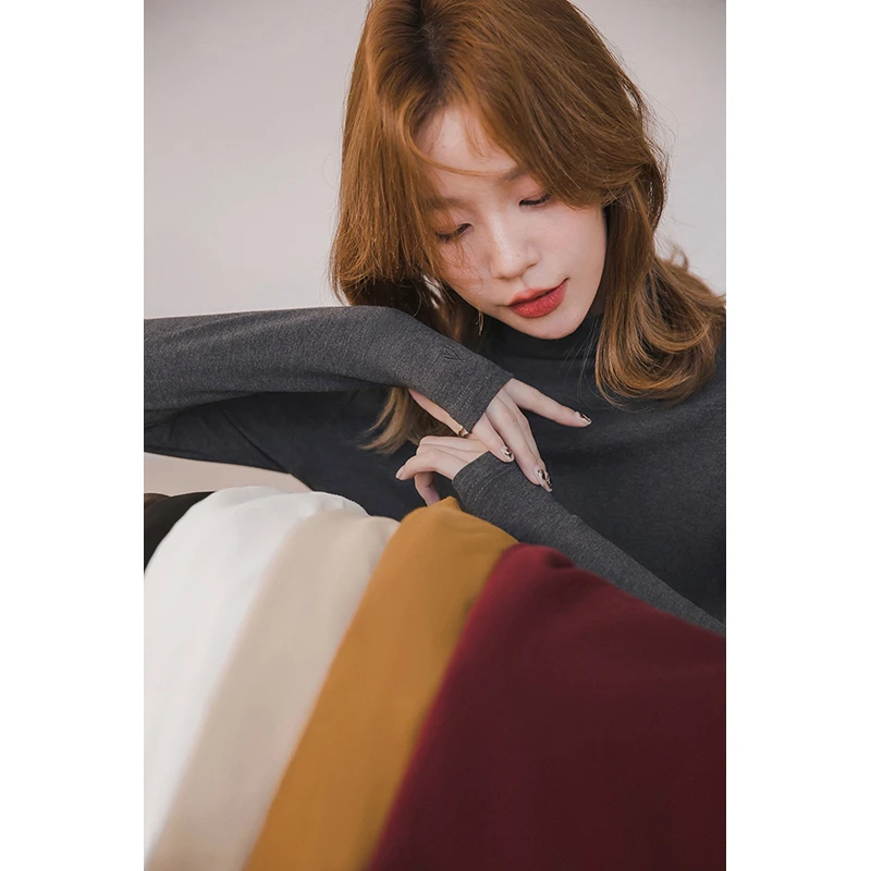 小谷粒基础高领T恤女2024长袖打底衫t恤上衣潮牌黑色