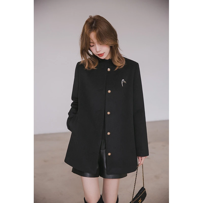 【季末折扣】小谷粒小香风毛呢外套女设计感圆领腰带呢子大衣