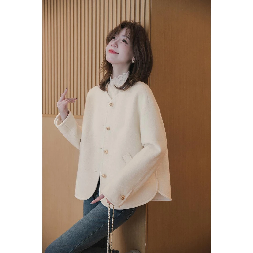 【福利日】圈圈呢外套女年宽松圆领落肩时尚小个子