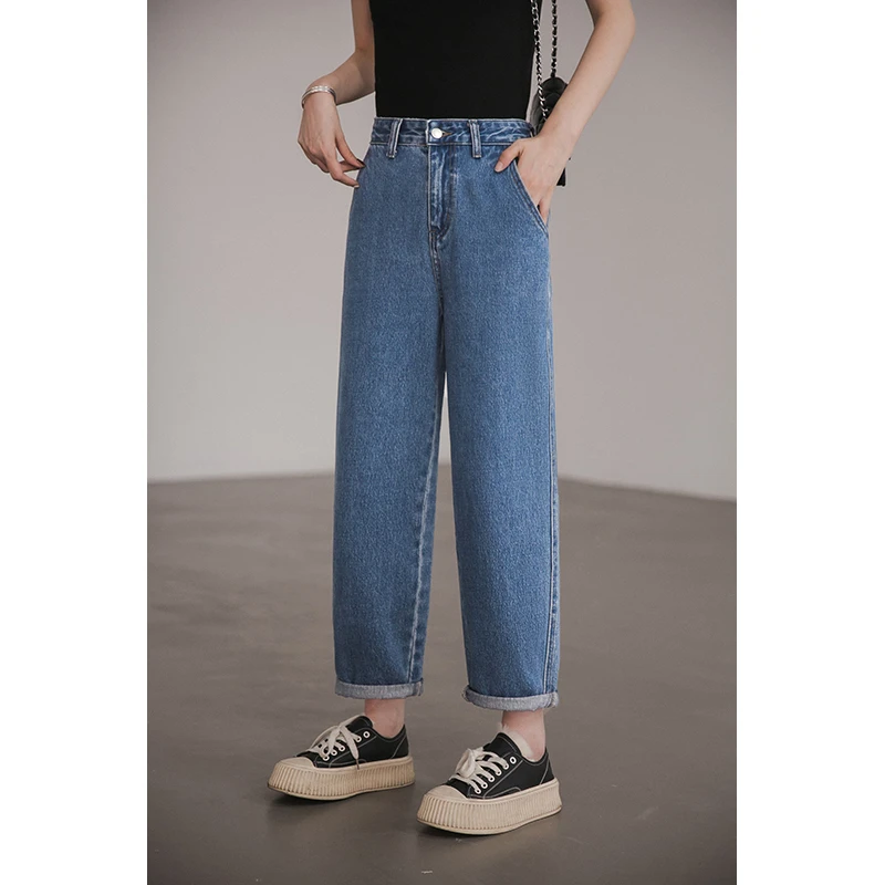 小谷粒高腰宽松气质牛仔裤女2025秋冬新款时尚显瘦显高九分阔腿裤