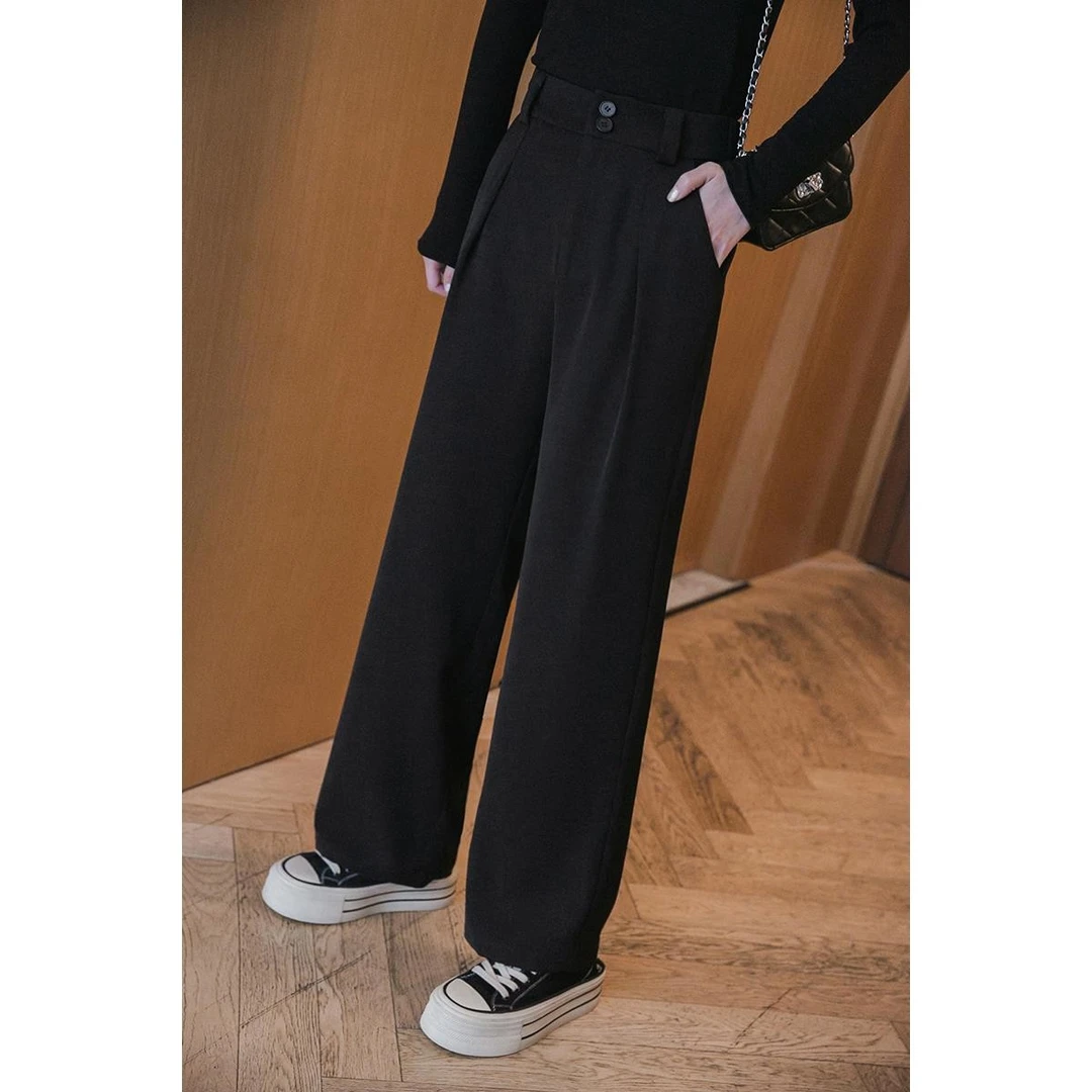 高腰阔腿休闲裤女秋显瘦垂感直筒裤