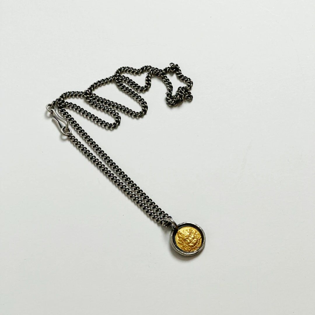 925银银制品 禧樘银金黄财财吊坠18.3mm(925银链)