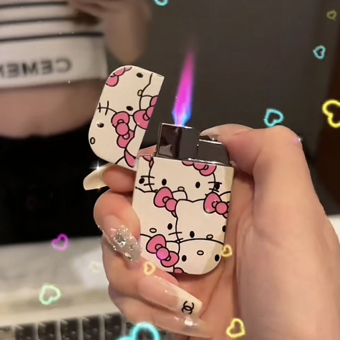 笑笑生/可爱hellokitty网红高颜值KT猫控ins风粉少女心防风打火机
