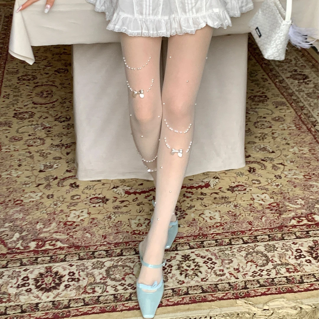 【阿祯专属】任意剪珍珠项链日系jk白色连裤袜女奶白色丝袜