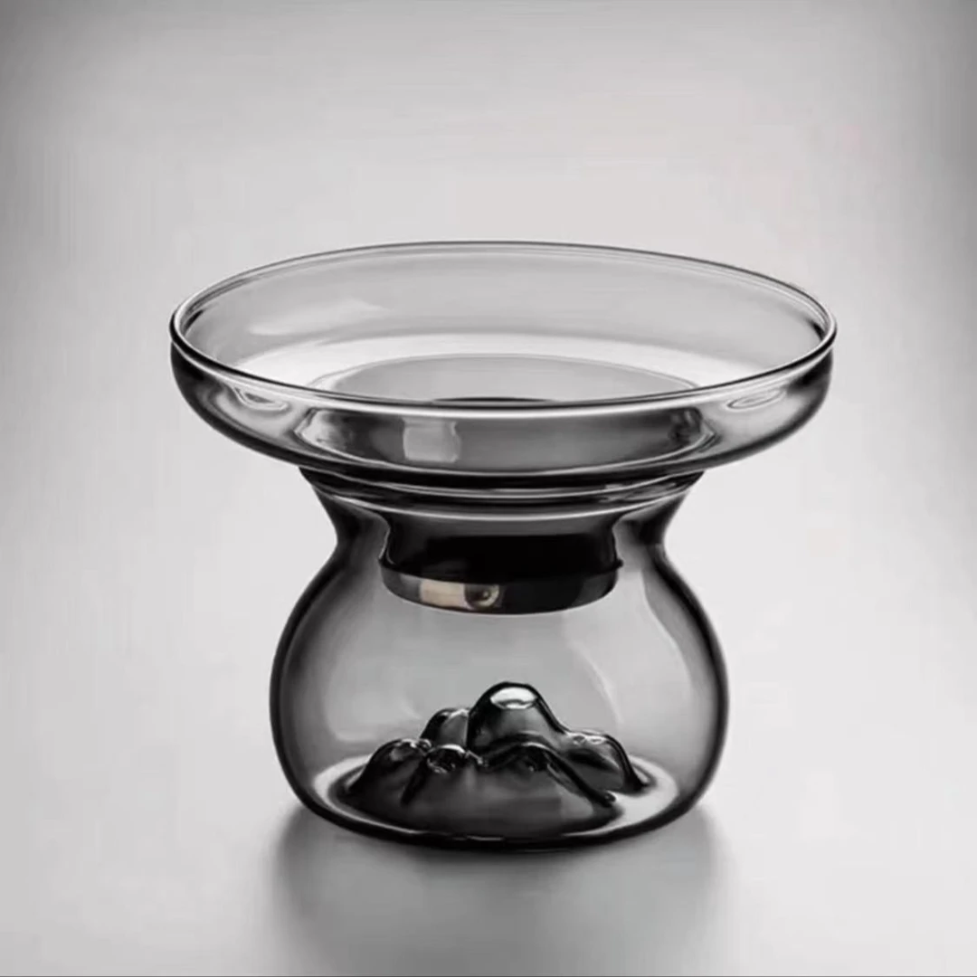 【特价直拍】烟灰透黑观山底座茶漏纯手工高硼硅玻璃茶漏手工耐热