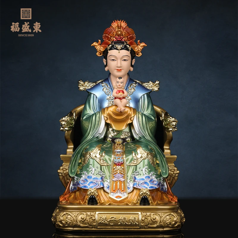 送子娘娘树脂送生娘娘摆件工艺品中式彩绘桌面摆件居家室内雕塑