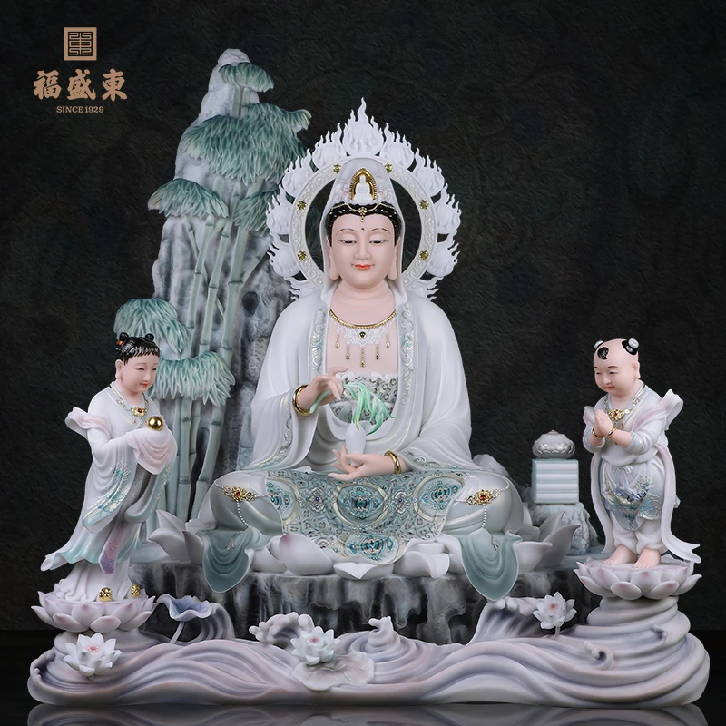 自在观世音汉白玉摆件工艺品紫竹林观世音南海观世音居家桌面摆件