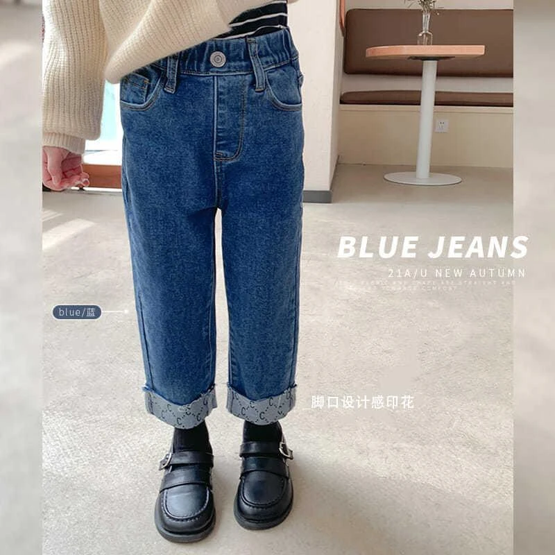 女童秋冬加绒软牛仔加绒单款裤子儿童裤子女宝宝洋气直筒裤子外穿