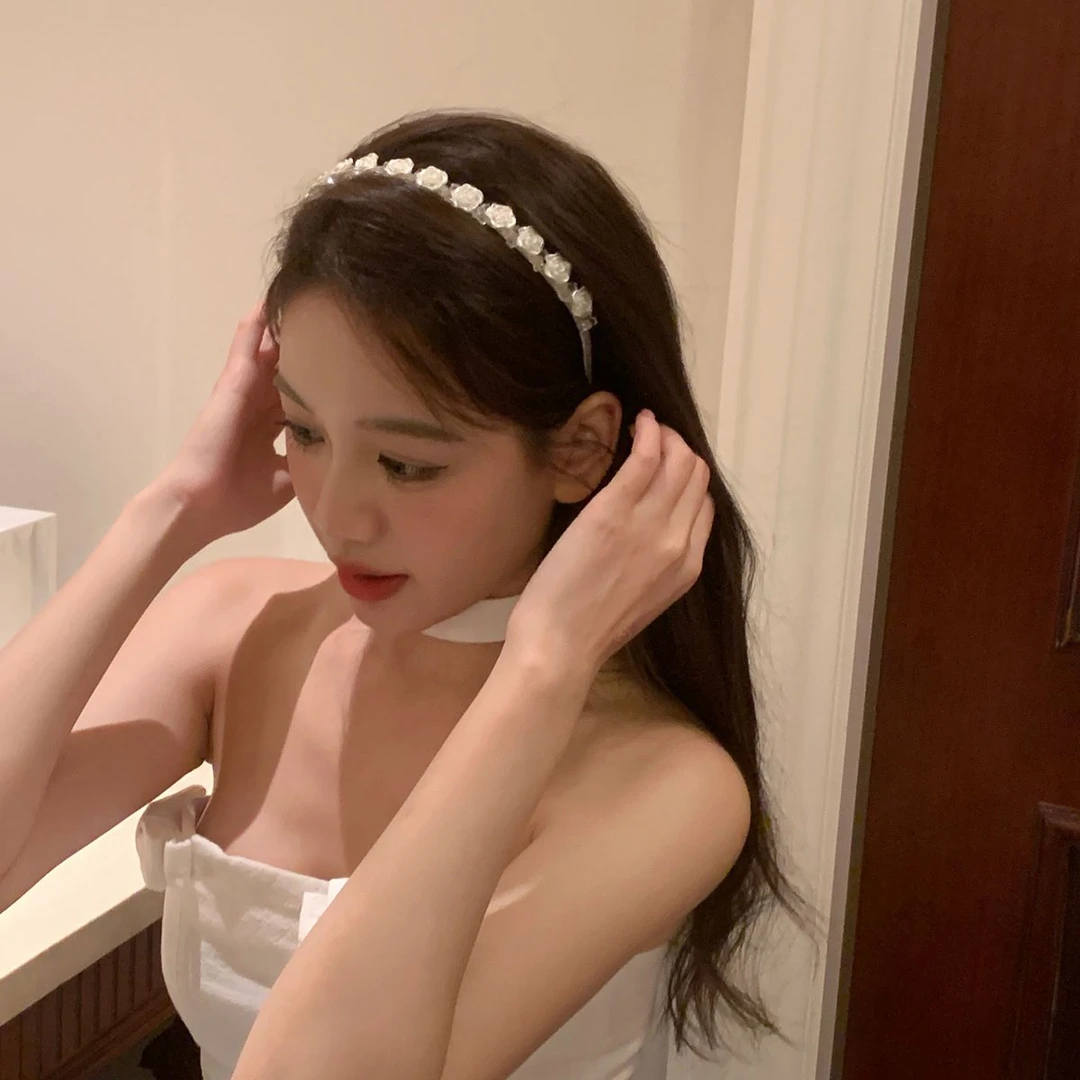 轻奢洋气百搭气质发卡水晶玫瑰发箍小香风气质头箍外出发饰网红