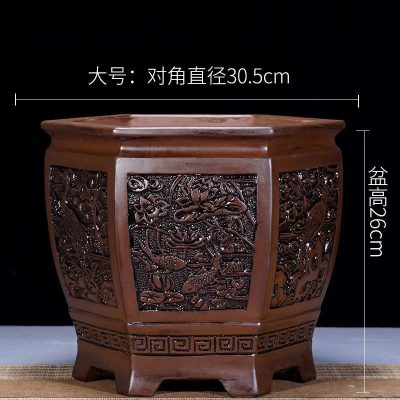 宜兴紫砂花盆君子兰盆兰花盆盆景盆栽花苗多肉老桩浮雕仿古盆景盆