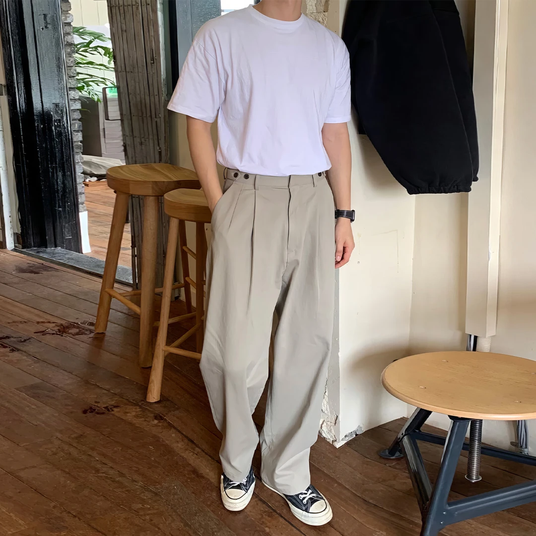 卡其色垂感休闲阔腿裤男款秋季高级感潮流韩系百搭宽松男士长裤子