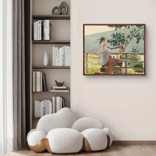 【因为爱情】温斯洛霍默·版画 现代客厅玄关装饰画 手工肌理 实木框