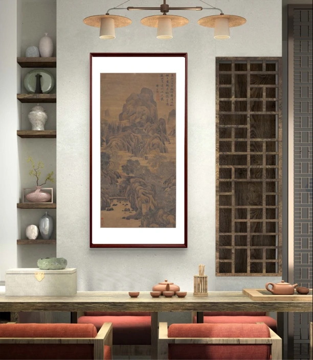 【唐伯虎·高阁依天图】茶室客厅书房室内装饰挂画