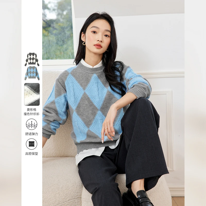 梵希蔓套头慵懒针织衫女圆领上衣宽松毛衣73232