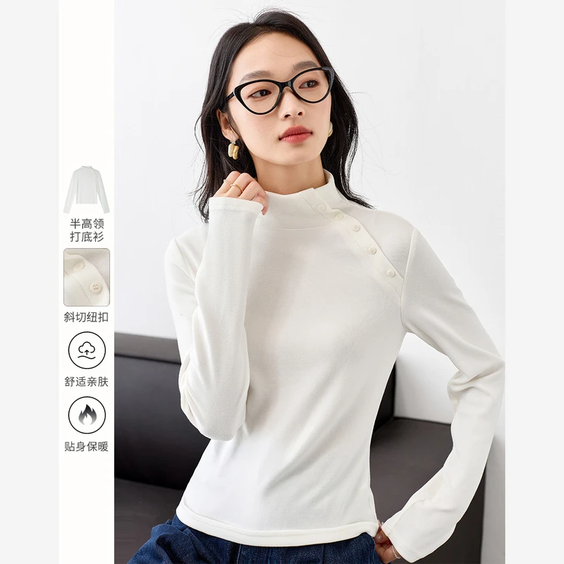 【大叔女装专属】梵希蔓半高领长袖T恤女打底衫修身内搭上衣M9283