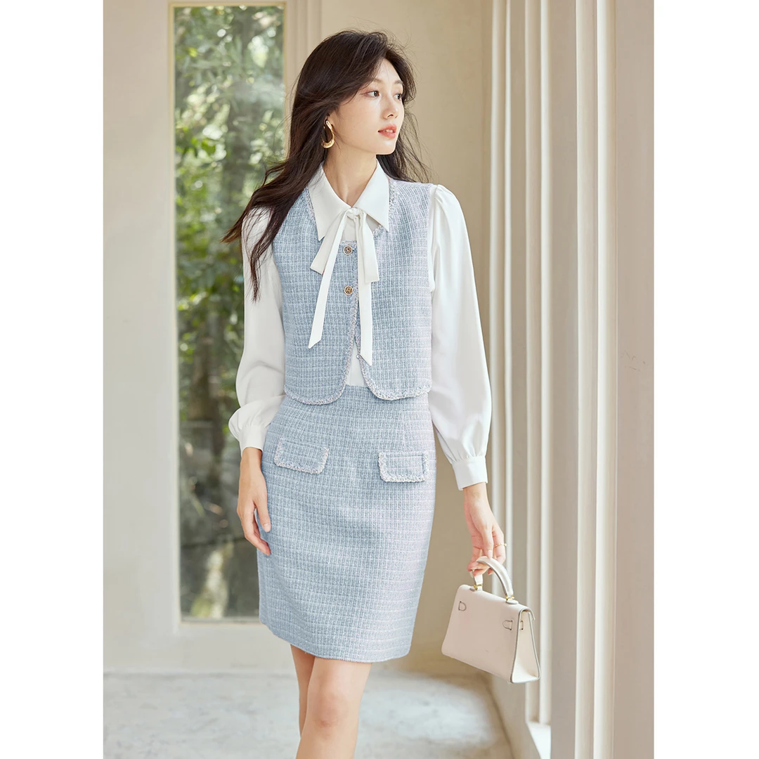 【小铃铛专属】梵希蔓套装衬衫+马甲背心+a字半身裙三件套M2808