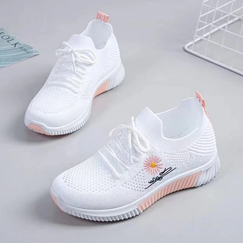 小雏菊飞织透气小白鞋2024夏季新款网面学生鞋韩版系带休闲运动鞋