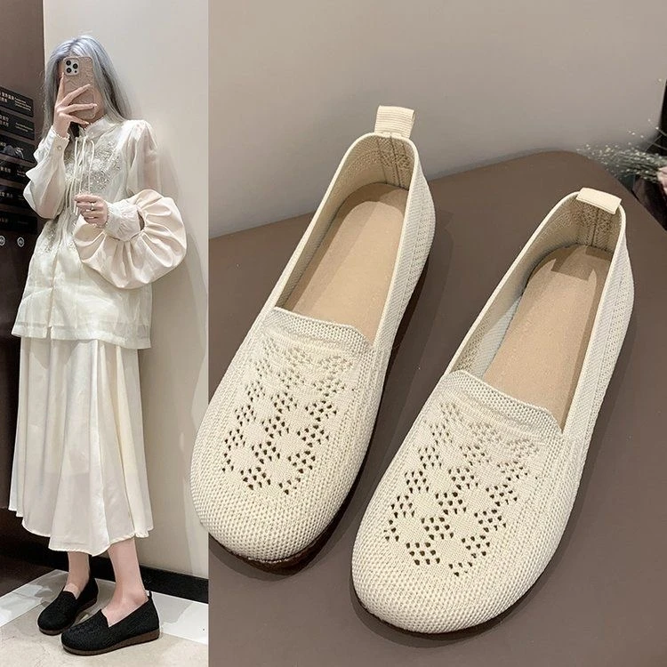 2024老北京布鞋女镂空豆豆鞋春夏季新款软底透气平底鞋网面妈妈鞋