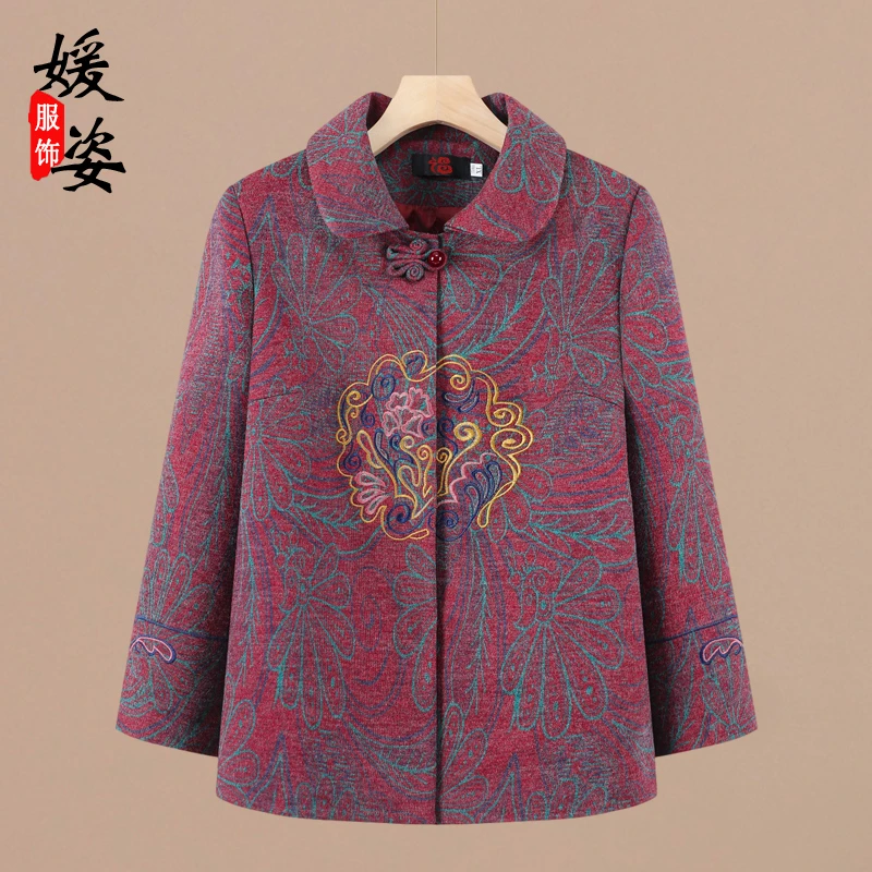中老年女装妈妈装春秋新款奶奶装绣花外套适合60-80岁老人