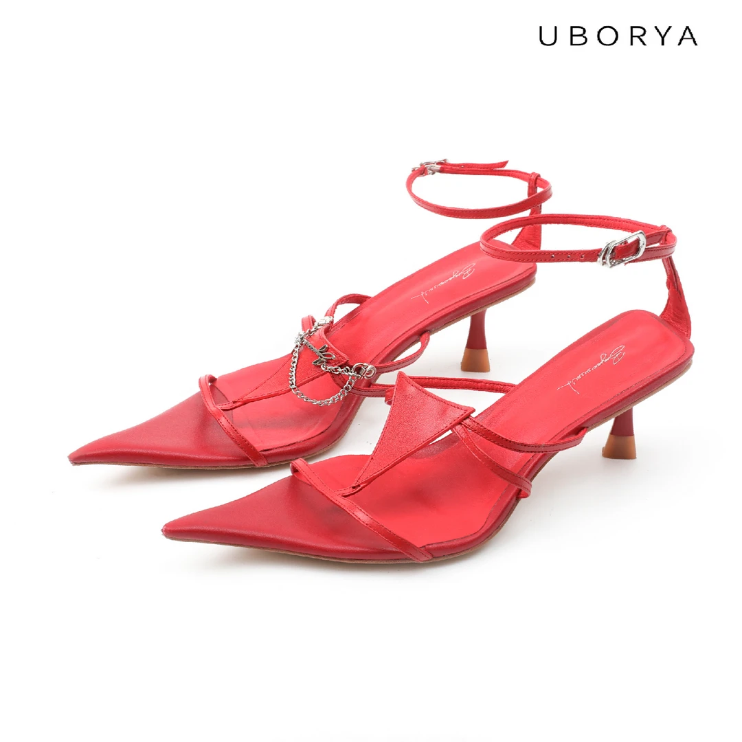 UBORYA设计师原创/辣妹·烈日/尖头高跟细跟性感凉鞋女一字带链条