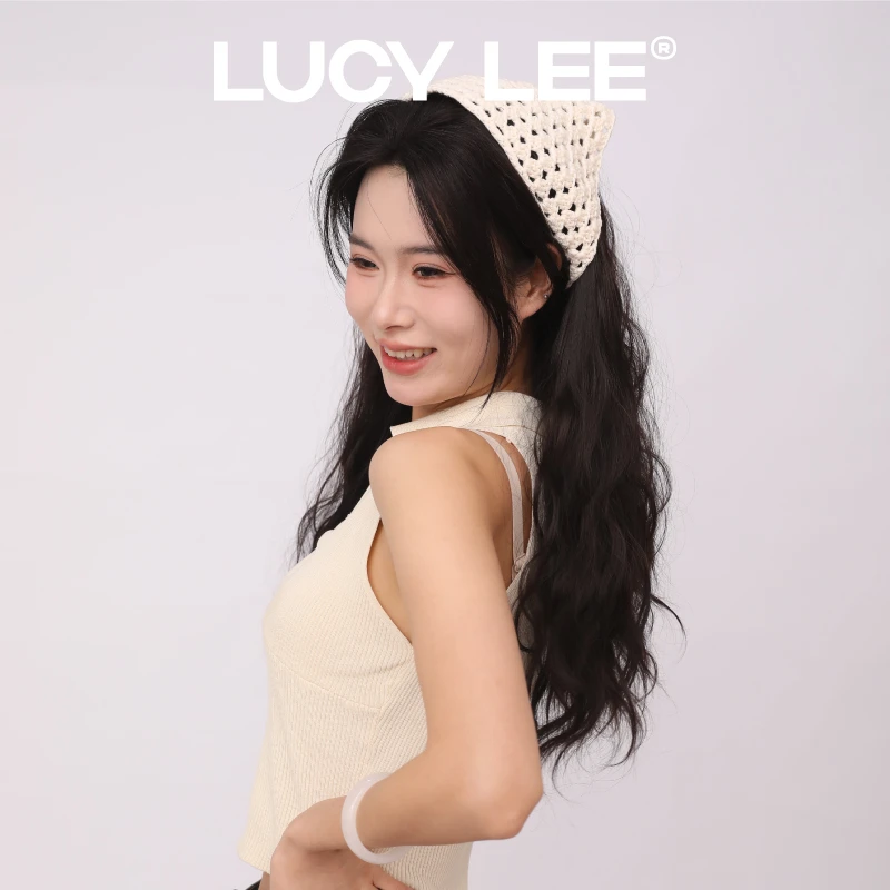 LUCYLEE春夏法式森系镂空头巾绑带假发接发片长直卷发时尚百搭
