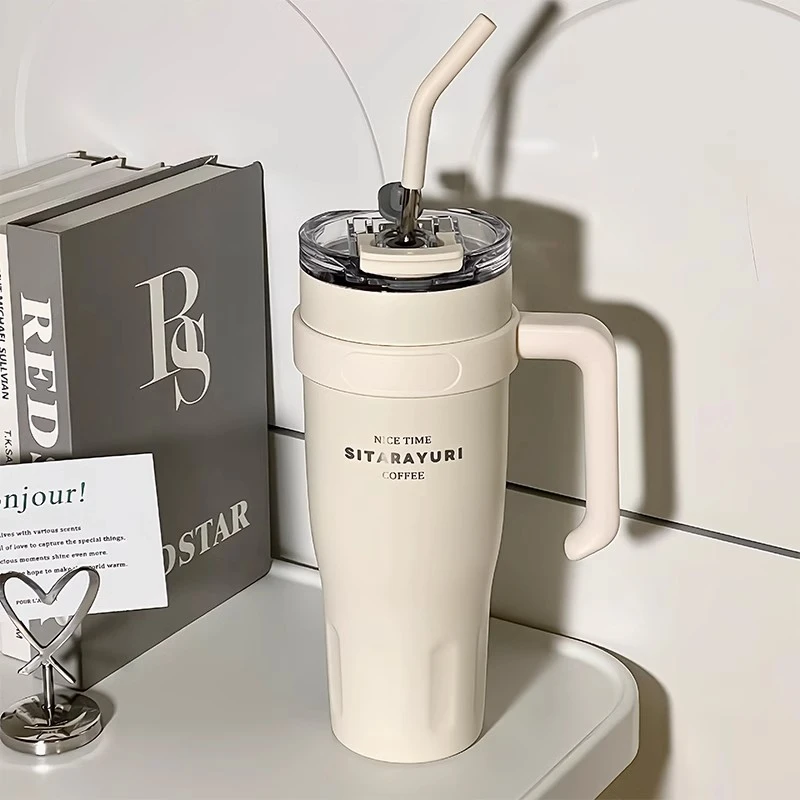 巨无霸大容量保温杯不锈钢带吸管水杯男女简约车载高档保冷冰霸杯