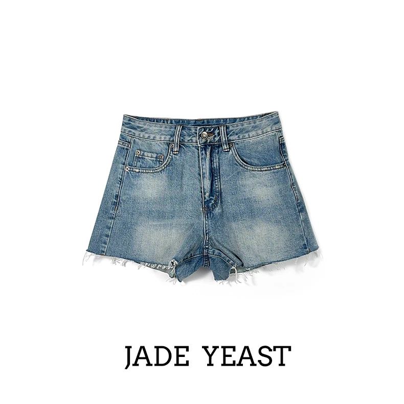 重工水洗高腰牛仔短裤女款-7338